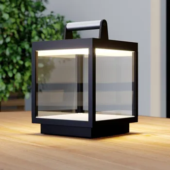 Venkovní osvětlení Nabíjecí stolní lampa Lucande LED Cube, hliník, IP54, stmívatelná grafitově šedá, čirá 1 x 4,5 W LED - Doprava zdarma