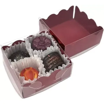 Krabička na výslužku Krabička s průhledným víkem červená s imitací kůže 6x6x2,5 cm