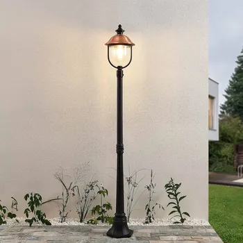 Lampička Venkovní světlo Lindby Clint, 177 cm, kov, odolné proti mořské vodě, E27 černá, měděná 1 x 60 W - Doprava zdarma