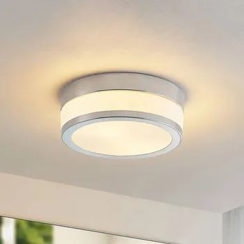 Stropní svítidlo Lindby Flavi, Ø 23 cm, chrom, sklo, IP44, E27 opálově bílá, chrom 2 x 15 W LED - Doprava zdarma