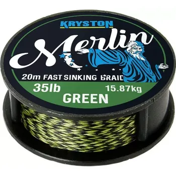 Kryston pletené šňůrky - Merlin fast sinking braid zelený 15lb 20m