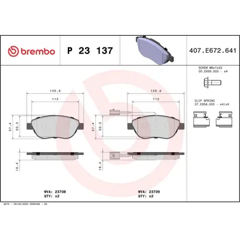Brzdová destička Sada brzdových destiček, kotoučová brzda BREMBO P 23 137