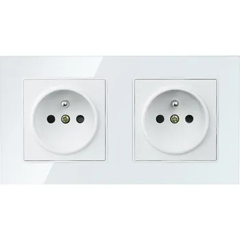 Prodlužovací kabel Interlook F60-SC80-2 | Dvojitá zásuvka se zemí F60 s rámečkem | Bílé tvrzené sklo | 230V