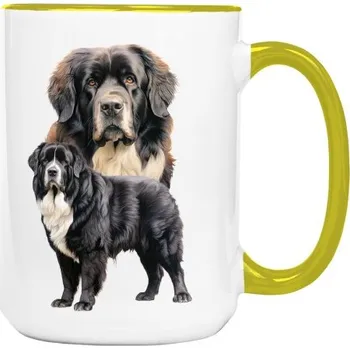 Hrnek velký barevný s potiskem Černo bílý Novofundlanský