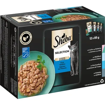 Krmivo pro kočku 48 kapsiček-48x85g Multipack Sheba variace kapsiček - Selection v omáčce (losos & treska tmavá, bílá ryba, mořská ryba, treska obecná)