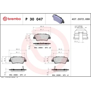 Brzdová destička Sada brzdových destiček, kotoučová brzda BREMBO P 30 047