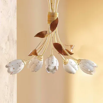 Ceramiche 5zdrojové květinové závěsné světlo TULIPANO - Ø stínidla na lampu 11 cm krémová, bílá, hnědá 5 x 40 W - Doprava zdarma