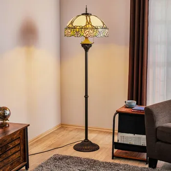 Lampička Clayre&Eef Stojací lampa Emily, Tiffany styl krémová, růžová, světle fialová, zelená, tmavě hnědá 3 x 60 W - Doprava zdarma