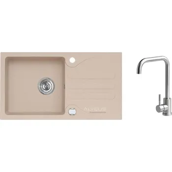 Granitový dřez Set Alveus Galapagos 30 Beige 55 + Angle Kartáčovaná ocel