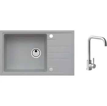 Granitový dřez Set Alveus Intermezzo 130 Beton 81 + Angle Kartáčovaná ocel