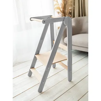 Woodisio Zara učicí věž, šedá/transparentní lak