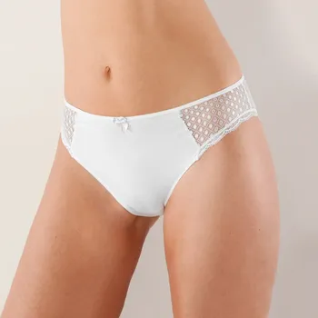 Kalhotky Blancheporte Sada 2 jednobarevných kalhotek midi z bavlny a krajky Coria bílá 50/52