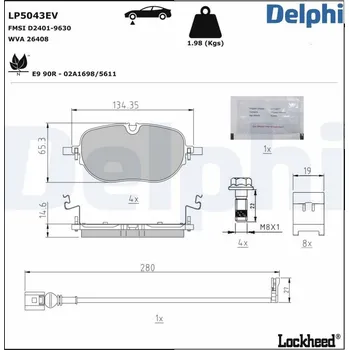 Brzdová destička Sada brzdových destiček, kotoučová brzda DELPHI LP5043EV