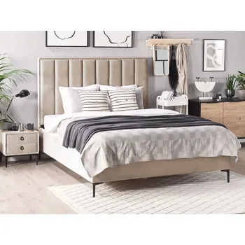 Postel Sada nábytku do ložnice taupe čalouněná sametová postel s úložným prostorem 180x 200 cm 2 noční stolky Beliani