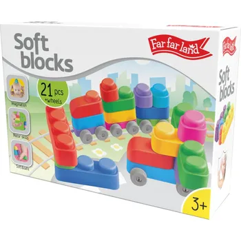 Stavebnice Mega Far far land Soft Blocks Plus Wheels (21 pcs + 16 wheels)