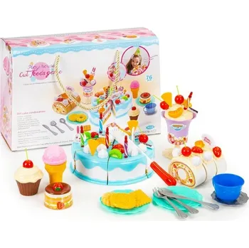 Dětská kuchyňka Ecotoys Dort na krájení - modrá | + 76 doplňků