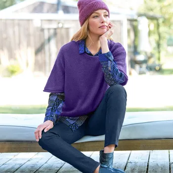 Dámský svetr Blancheporte Pulovr s rukávy k loktům fialová 38/40