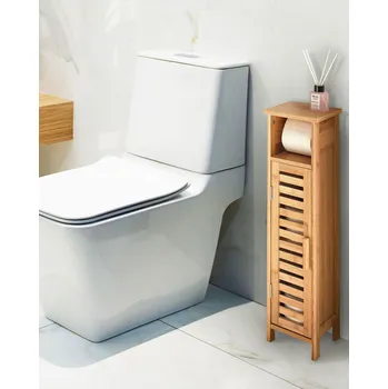 Skříňka na toaletní papír ze světle hnědého bambusu s policemi a dvířky minimalistická Beliani