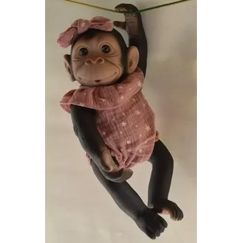 plyšák Opička v starorůžovém bodíčku s kanýrkem od RosaToys (MONO REBORN 35CM ROSA )