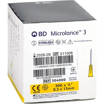 Injekční jehla Injekční jehla BD ST 30G x 1/2" 0,30 x 13 mm žlutá, 100 ks