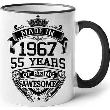 Keramický hrnek k narozeninám s volitelným rokem, Barva Černá, Velikost 330 ml, Canvas Keramický hrnek s barevným uchem 1283 - DTF/DTG