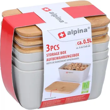 Dóza na potraviny Plastová dóza s bambusovým víkem, 3 ks bílá/béžová 500 ml 0,5 l