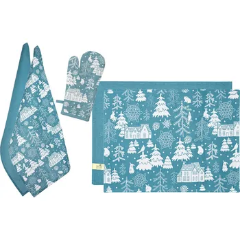 Kuchyňská zástěra Home Elements Kuchyňský set s prostíráním modrá/bílá 5 ks