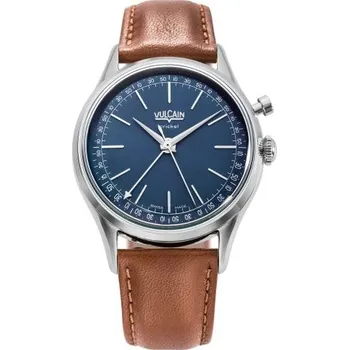 Hodinky Vulcain Cricket President 39 mm - Blue - Brown Plain + 5 let záruka a dárek ZDARMA