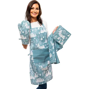 Kuchyňská zástěra Home Elements Kuchyňský set se zástěrou modrá/bílá 5 ks