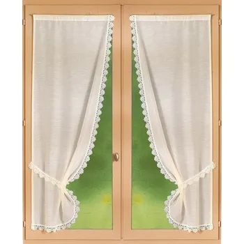 Záclona Blancheporte Záclona s krajkou macramé, sada 1 pár krémová 90x160 cm