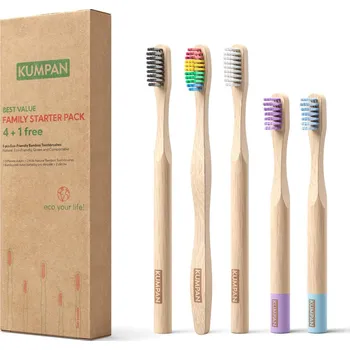 Zubní kartáček Kumpan Bambusové kartáčky KUMPAN rodinné balení hnědá 4 + 1 zdarma