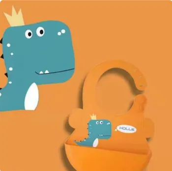 Silikonový bryndáček - DINOSAURUS - ORANŽOVÝ (Značka: MUPLY)