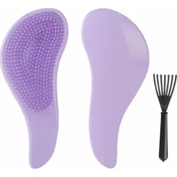 kartáč na vlasy Set (kartáč na vlasy + čistič kartáčů) - SVĚTLE FIALOVÝ (Značka: KOMMEN)