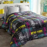 Blancheporte Přikrývka s potiskem Hlavní města, bavlna 200g/m2 černá 200x200 cm