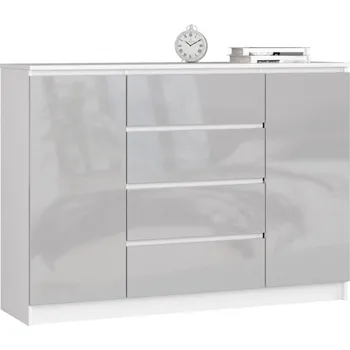 Šatní skříň Komoda K140 2D4SZ bílá/metalik lesk