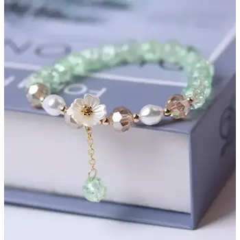 Náramek Korálkový náramek na gumičce - KYTIČKA - Zelená (Značka: MEITU)