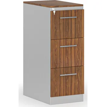 Kartotéka Kovová zásuvková kartotéka PRIMO s dřevěnými čely A4, 3 zásuvky, šedá/ořech