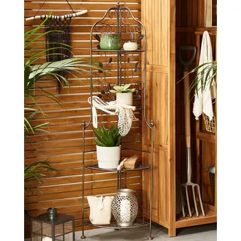 regál Zahradní rohový regál černý kovový vnitřní i venkovní na květiny, do koupelny Beliani