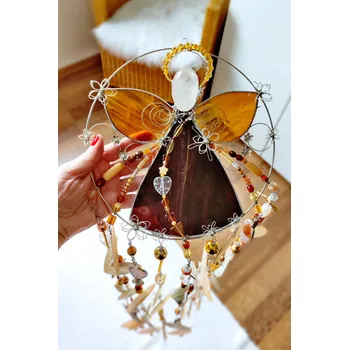 Andělská zvonkohra Tiffany Jantarový léčitel 25x100cm KřídlAndělů