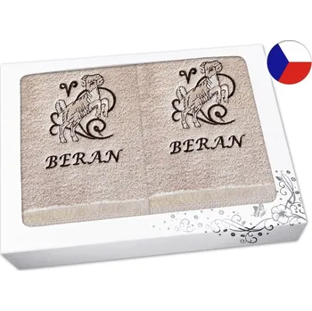 Ručník Luxusní dárková sada ručník + osuška Znamení Beran béžová/hnědá