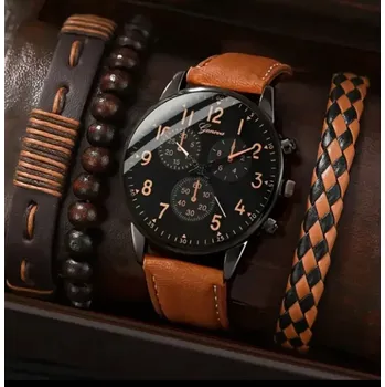 Hodinky Pánská sada hodinek Geneva v hnědé barvě s náramky (Pánské hodinky )