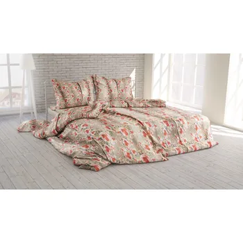 Povlečení Polášek Povlečení krep 5920-31 100% bavlna Béžová květiny 140x200 / 70x90