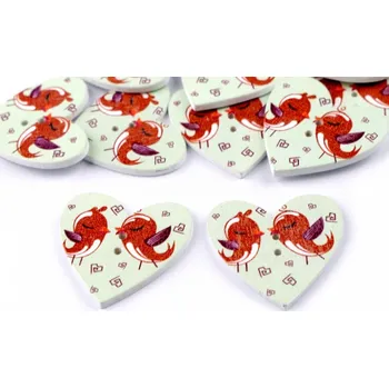 Gadget Dřevěný dekorační knoflík srdce zelená nejsvětlejší 10 ks