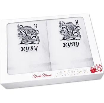 Ručník Vánoční dárková sada ručník + osuška Znamení Ryby bílá/šedá