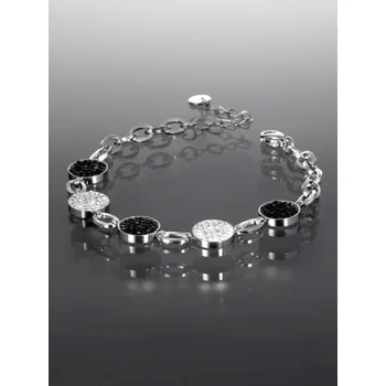 Náramek Prosperk Masivní náramek z chirurgické oceli s kolečky s černými a bílými krystaly S5235