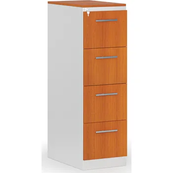 Kartotéka B2B Partner Kovová zásuvková kartotéka PRIMO s dřevěnými čely A4, 4 zásuvky, bílá/třešeň