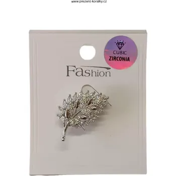 Brož Zářivá brož se zircony ve tvaru lístku (Ozdobný špendlík - brož list)