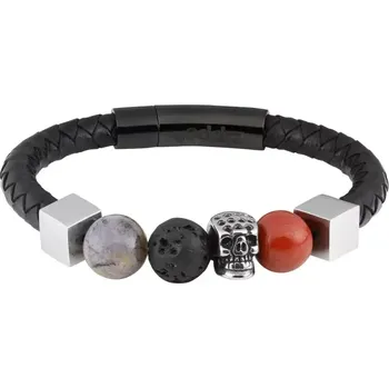 Náramek Kožený náramek Zippo s prvky z nerezové oceli a polodrahokamů