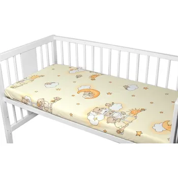 Prostěradlo do postýlky 140x70cm, bavlna Premium, Medvídek na žebříku, žluté, Rozměry 140x70