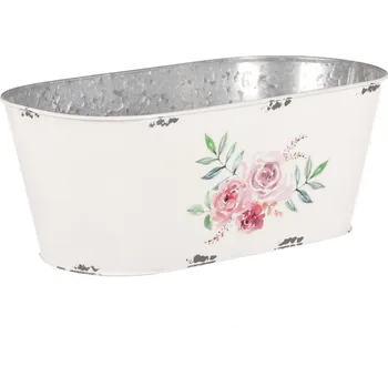 Stojan na květiny Autronic Kovový truhlík, design s růžemi, 29x12 cm